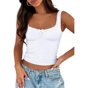 imageTrendy Queen Summer Tops for Women Going Out Teen Girls Cute Crop Tank Top Y2K Basic Bow Clothes Square Neck 2025 CamisoleWhite