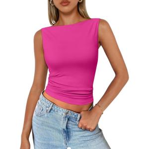 imageTrendy Queen Women Going Out Summer Tank Tops Spring Casual Basic Cute 2025 Sleeveless Shirt Vacation Fashion Outfit ClothesHot Pink