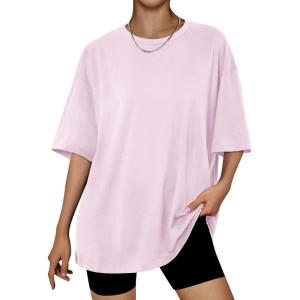 imageTrendy Queen Womens Oversized Summer T Shirts Fashion Workout Plus Size Tops Short Sleeve Beach Vacation Gym Clothes 2025Lightpink