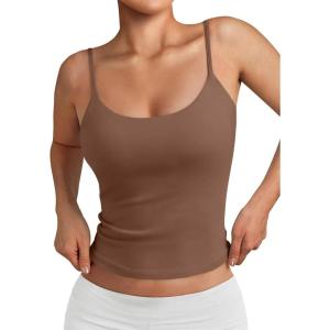 imageTrendy Queen Womens Spaghetti Strap Tank Top Summer Double Lined Workout Camisole Going Out Cute Tops Y2k Teen Girl BasicBrown