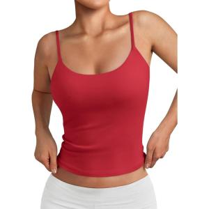 imageTrendy Queen Womens Spaghetti Strap Tank Top Summer Double Lined Workout Camisole Going Out Cute Tops Y2k Teen Girl BasicRed
