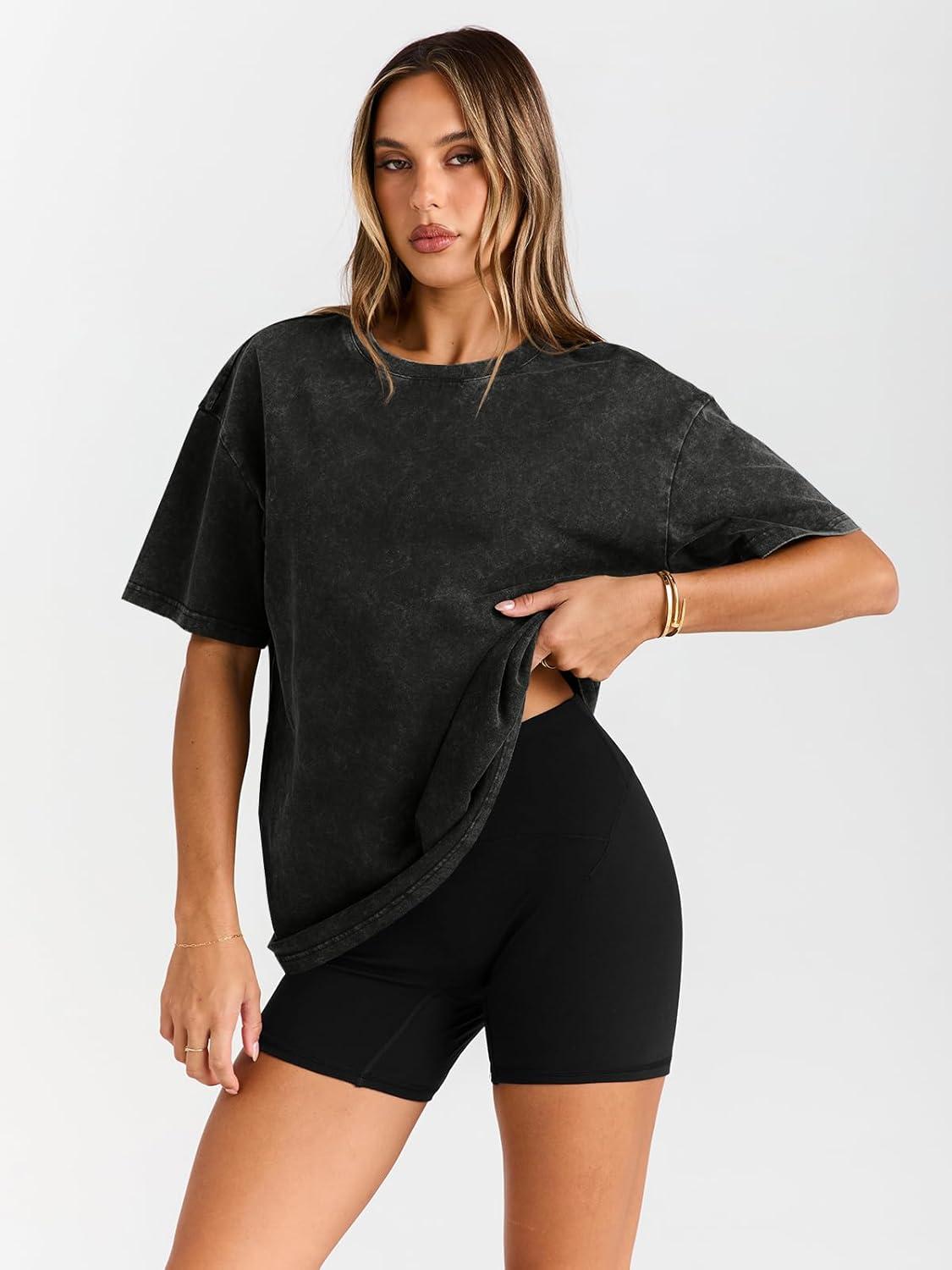 imageTrendy Queen Oversized Vintage T Shirts for Women Graphic Summer Top 2025 Y2k Short Sleeve Basic Cute Grunge ClothesBlack