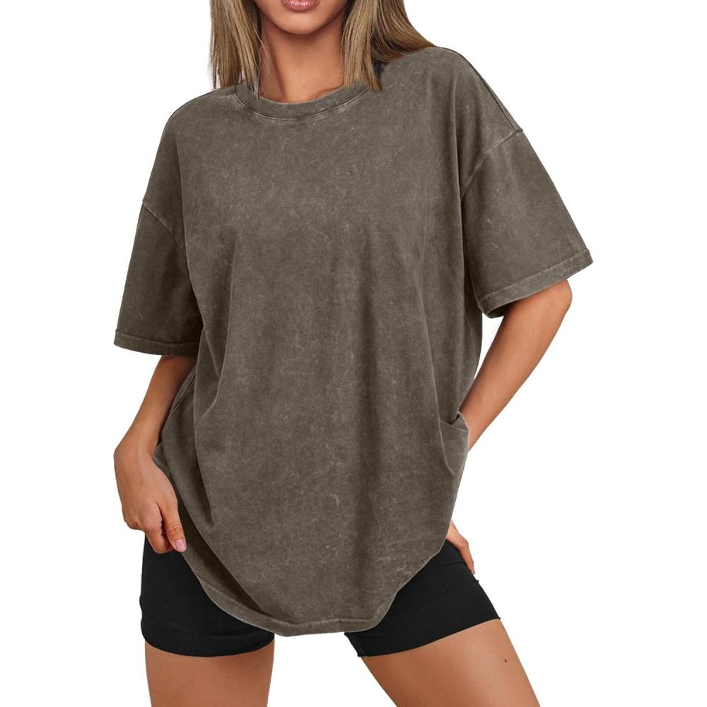 imageTrendy Queen Oversized Vintage T Shirts for Women Graphic Summer Top 2025 Y2k Short Sleeve Basic Cute Grunge ClothesCoffee