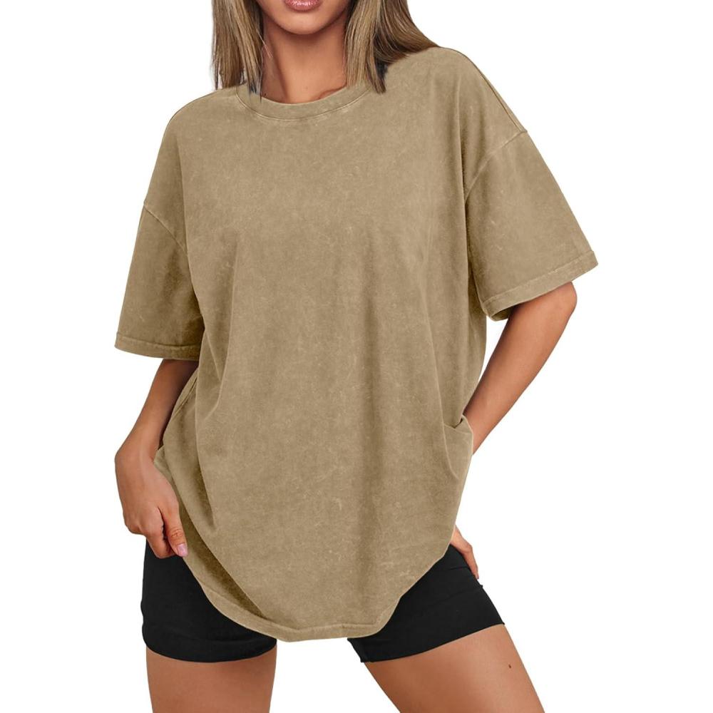 imageTrendy Queen Oversized Vintage T Shirts for Women Graphic Summer Top 2025 Y2k Short Sleeve Basic Cute Grunge ClothesKhaki
