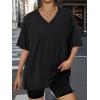 imageTrendy Queen Oversized Tshirts for Women Workout Plus Size Tops V Neck Short Sleeve Gym Shirts Casual Loose Fit Basic TeesBlack