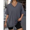 imageTrendy Queen Oversized Tshirts for Women Workout Plus Size Tops V Neck Short Sleeve Gym Shirts Casual Loose Fit Basic TeesBlack Grey