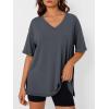 imageTrendy Queen Oversized Tshirts for Women Workout Plus Size Tops V Neck Short Sleeve Gym Shirts Casual Loose Fit Basic TeesBlack Grey
