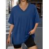 imageTrendy Queen Oversized Tshirts for Women Workout Plus Size Tops V Neck Short Sleeve Gym Shirts Casual Loose Fit Basic TeesBlue