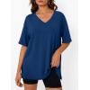 imageTrendy Queen Oversized Tshirts for Women Workout Plus Size Tops V Neck Short Sleeve Gym Shirts Casual Loose Fit Basic TeesBlue