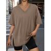 imageTrendy Queen Oversized Tshirts for Women Workout Plus Size Tops V Neck Short Sleeve Gym Shirts Casual Loose Fit Basic TeesBrown
