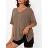 imageTrendy Queen Oversized Tshirts for Women Workout Plus Size Tops V Neck Short Sleeve Gym Shirts Casual Loose Fit Basic TeesBrown