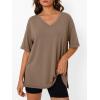 imageTrendy Queen Oversized Tshirts for Women Workout Plus Size Tops V Neck Short Sleeve Gym Shirts Casual Loose Fit Basic TeesBrown