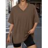 imageTrendy Queen Oversized Tshirts for Women Workout Plus Size Tops V Neck Short Sleeve Gym Shirts Casual Loose Fit Basic TeesCoffee Brown
