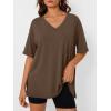 imageTrendy Queen Oversized Tshirts for Women Workout Plus Size Tops V Neck Short Sleeve Gym Shirts Casual Loose Fit Basic TeesCoffee Brown