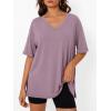 imageTrendy Queen Oversized Tshirts for Women Workout Plus Size Tops V Neck Short Sleeve Gym Shirts Casual Loose Fit Basic TeesDark Pink