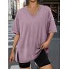 imageTrendy Queen Oversized Tshirts for Women Workout Plus Size Tops V Neck Short Sleeve Gym Shirts Casual Loose Fit Basic TeesDark Pink