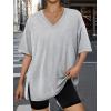 imageTrendy Queen Oversized Tshirts for Women Workout Plus Size Tops V Neck Short Sleeve Gym Shirts Casual Loose Fit Basic TeesGrey