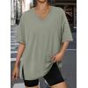 imageTrendy Queen Oversized Tshirts for Women Workout Plus Size Tops V Neck Short Sleeve Gym Shirts Casual Loose Fit Basic TeesGrey Green