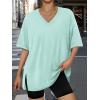 imageTrendy Queen Oversized Tshirts for Women Workout Plus Size Tops V Neck Short Sleeve Gym Shirts Casual Loose Fit Basic TeesLight Green