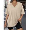 imageTrendy Queen Oversized Tshirts for Women Workout Plus Size Tops V Neck Short Sleeve Gym Shirts Casual Loose Fit Basic TeesLight Khaki