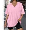 imageTrendy Queen Oversized Tshirts for Women Workout Plus Size Tops V Neck Short Sleeve Gym Shirts Casual Loose Fit Basic TeesLight Pink