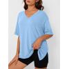 imageTrendy Queen Oversized Tshirts for Women Workout Plus Size Tops V Neck Short Sleeve Gym Shirts Casual Loose Fit Basic TeesSky Blue
