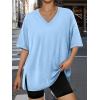 imageTrendy Queen Oversized Tshirts for Women Workout Plus Size Tops V Neck Short Sleeve Gym Shirts Casual Loose Fit Basic TeesSky Blue