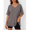 imageTrendy Queen Oversized Tshirts for Women Workout Plus Size Tops V Neck Short Sleeve Gym Shirts Casual Loose Fit Basic TeesTaupe