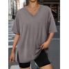 imageTrendy Queen Oversized Tshirts for Women Workout Plus Size Tops V Neck Short Sleeve Gym Shirts Casual Loose Fit Basic TeesTaupe