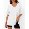 imageTrendy Queen Oversized Tshirts for Women Workout Plus Size Tops V Neck Short Sleeve Gym Shirts Casual Loose Fit Basic TeesWhite