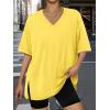 imageTrendy Queen Oversized Tshirts for Women Workout Plus Size Tops V Neck Short Sleeve Gym Shirts Casual Loose Fit Basic TeesYellow