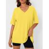 imageTrendy Queen Oversized Tshirts for Women Workout Plus Size Tops V Neck Short Sleeve Gym Shirts Casual Loose Fit Basic TeesYellow