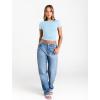 imageTrendy Queen Womens Boat Neck Tops Short Sleeve TShirts Slim Fitted Compression Summer Y2k Basic Clothes 2025Babyblue