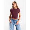 imageTrendy Queen Womens Boat Neck Tops Short Sleeve TShirts Slim Fitted Compression Summer Y2k Basic Clothes 2025Winered