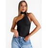 imageTrendy Queen Womens Going Out Summer One Shoulder Halter Crop Top 2025 Fall Fashion Sexy Shirts Cute Clothes Vacation Outfit Black L