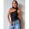 imageTrendy Queen Womens Going Out Summer One Shoulder Halter Crop Top 2025 Fall Fashion Sexy Shirts Cute Clothes Vacation Outfit Black L