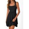 imageTrendy Queen Womens Square Neck Summer Party Flowy Ruffle Hem Ruched Waist Mini DressBlack