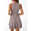imageTrendy Queen Womens Square Neck Summer Party Flowy Ruffle Hem Ruched Waist Mini DressRose Taupe