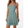 imageTrendy Queen Womens Square Neck Summer Party Flowy Ruffle Hem Ruched Waist Mini DressSage