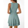 imageTrendy Queen Womens Square Neck Summer Party Flowy Ruffle Hem Ruched Waist Mini DressSage