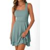 imageTrendy Queen Womens Square Neck Summer Party Flowy Ruffle Hem Ruched Waist Mini DressSage