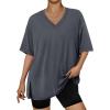 imageTrendy Queen Oversized Tshirts for Women Workout Plus Size Tops V Neck Short Sleeve Gym Shirts Casual Loose Fit Basic TeesBlack Grey