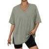 imageTrendy Queen Oversized Tshirts for Women Workout Plus Size Tops V Neck Short Sleeve Gym Shirts Casual Loose Fit Basic TeesGrey Green