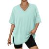 imageTrendy Queen Oversized Tshirts for Women Workout Plus Size Tops V Neck Short Sleeve Gym Shirts Casual Loose Fit Basic TeesLight Green