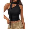 imageTrendy Queen Womens Going Out Summer One Shoulder Halter Crop Top 2025 Fall Fashion Sexy Shirts Cute Clothes Vacation Outfit Black L
