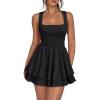 imageTrendy Queen Womens Square Neck Summer Party Flowy Ruffle Hem Ruched Waist Mini DressBlack