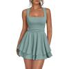 imageTrendy Queen Womens Square Neck Summer Party Flowy Ruffle Hem Ruched Waist Mini DressSage