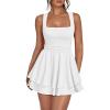 imageTrendy Queen Womens Square Neck Summer Party Flowy Ruffle Hem Ruched Waist Mini DressWhite