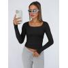 imageTrendy Queen Womens Long Sleeve Shirts Crop Tops Fall Fashion 2025 Square Neck Going Out Basics Tees Y2k ClothesBlack