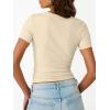 imageTrendy Queen Womens Short Sleeve Shirts Crewneck Ribbed Knit Slim Fitted TShirt Summer Basic Tee 2025 TopsBeige